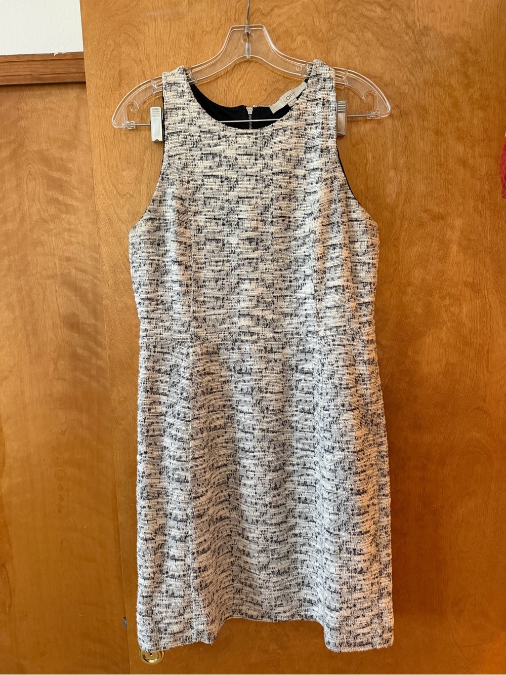 LOFT Black and White Textured Midi Shift Dress